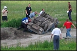 Ekipaaži Joosep Ausmees - Martin Vaga võistlusauto paiskus Jaanimäel kummuli. Foto: Erakogu